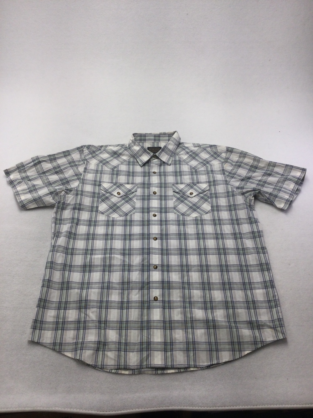 Pendleton Shirt Mens XL White Blue Plaid Short Sleeve Button Up Western Casual